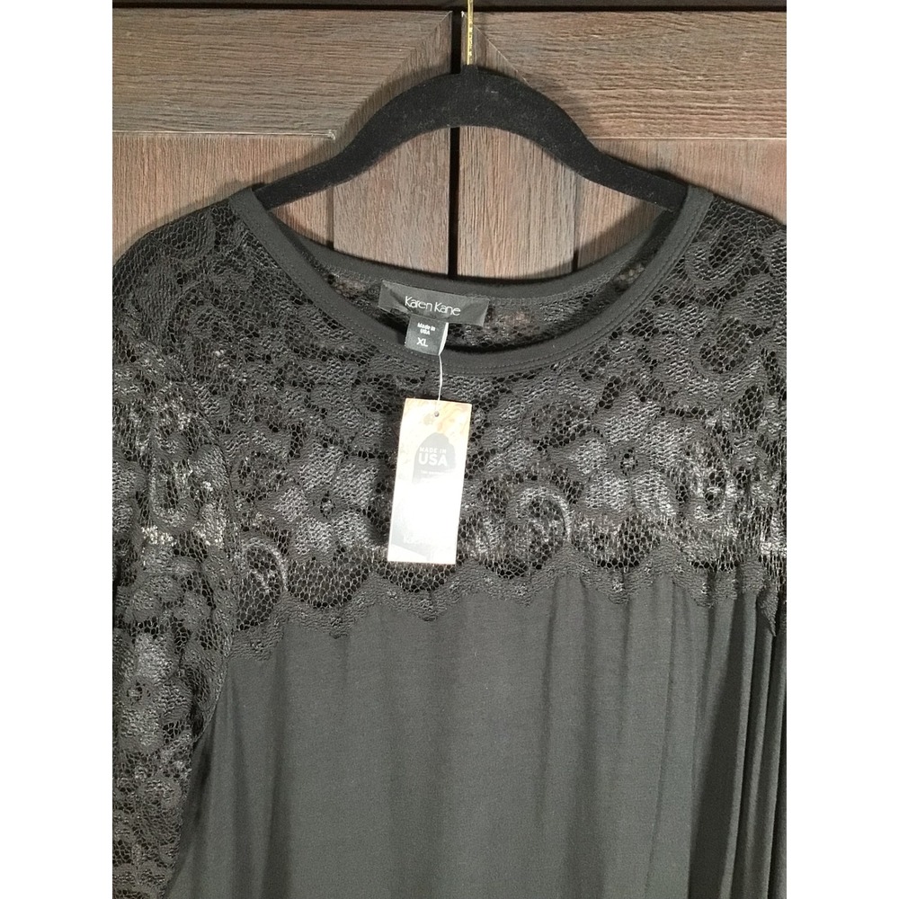 Karen Kane Black Lace Yoke Long Sleeve A-Line Dress XL Made in USA New - Picture 6 of 6